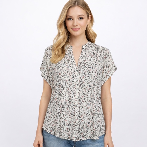 Treasure & Bond Tops - Treasure & Bond Floral Blouse Boho Peasant Top Button Front Short Sleeve XL